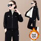 尚夢(mèng)錦加絨加厚休閑運動(dòng)套裝女冬保暖衣服洋氣寬松立領(lǐng)羊羔絨衛衣兩件套 662款黑色 2XL (適合120斤-129斤)