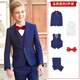 ELPA男童西服兒童西裝套裝童裝中大童男孩花童禮服婚禮主持人鋼琴演出 藍色5件套：3件套+襯衫+領(lǐng)結 150 碼 身高145-150cm 體重72-80