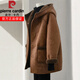 皮爾卡丹（pierre cardin）兩面穿復合面料PU皮羊羔羔外套女高級定制皮毛一體冬天衣服 咖色 兩面穿 XL 160斤內