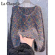 拉夏貝爾（La Chapelle）慵懶風(fēng)感彩色點(diǎn)點(diǎn)毛衣女2024春秋V領(lǐng)套頭短款加厚上衣針織衫 純100自動(dòng)發(fā)熱深灰色 純100自動(dòng)發(fā)熱2XL 建議125-135斤