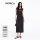 MO&Co.連衣裙春夏解構(gòu)寬肩高腰收腰鏤空露背印花無(wú)袖長(zhǎng)裙摩安珂 鋼灰色 S 160