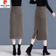 皮爾卡丹（pierre cardin）毛呢半身裙女秋冬2025新款高腰中長(cháng)款西裝a字包臀裙直筒一步長(cháng)裙 卡其色 L