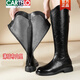 卡帝樂(lè )鱷魚(yú)（CARTELO）真皮厚底長(cháng)靴女冬季全牛皮羊毛高筒靴皮毛一體長(cháng)筒靴加絨加厚靴子 黑色【絨毛內里】 36