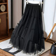 蓉月閣紗裙蝴蝶結氣質(zhì)網(wǎng)紗半身裙秋冬加絨女中長(cháng)款裙子 黑色加絨冬款 均碼