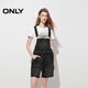 ONLY夏季復古做舊毛邊高腰背帶褲短褲牛仔褲女|12427N003 J0Z 牛仔灰 M (165) 68A