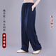 陳英太極服褲夏季男女春秋運動(dòng)休閑練功武術(shù)寬松燈籠彈力棉麻透氣側兜 彈力棉麻褲側兜款---藏藍 M