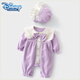 迪士尼（Disney）嬰兒連體衣服秋冬外出服女寶哈衣滿(mǎn)月百天碎花長(cháng)袖新生兒爬服 紫色花邊連體+帽子 80碼(6-10個(gè)月)