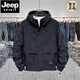 JEEP SPIRIT春秋新款日系外套男士夾克工裝連帽上衣百搭高級(jí)感休閑寬松沖鋒衣 黑色春秋款 XL 135-155斤