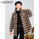LAGOGO休閑復古格子仿毛呢外套女拉谷谷冬季新款設計感中長(cháng)款外套 混色(Y0) M 160/38