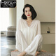 莫代爾2025年新款睡衣女春秋款棉休閑可外穿綿綢感夏天家居服套裝 白色 M (適合80-100斤)