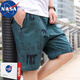 NASA RHUDE夏季短褲男寬松大褲衩沙灘褲潮牌中褲男士休閑短褲男夏天五分褲 888墨綠色 4XL (170-190斤)