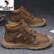 西域駱駝斷碼男款鞋大牌原單撤柜高幫男士真皮戶(hù)外馬丁靴防滑耐磨工裝 卡其色[9501四季款] 40