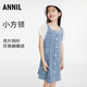 安奈兒（Annil）女童連衣裙夏季新款洋氣女孩短袖牛仔裙裙子泡泡袖時(shí)髦 中藍牛仔 120cm