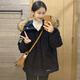 林羽森冬季大毛領(lǐng)派克服棉襖加厚工裝棉服女冬連帽2024新款棉衣冬裝外套 藏青色 M 推薦100-120斤