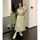 億梵莎（YIFANSHA）法式連衣裙夏季新款氣質(zhì)Polo領(lǐng)短袖裙子女收腰顯瘦溫柔風(fēng)中長(cháng)裙 綠色 均碼（可備注碼數）