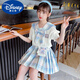 迪士尼（Disney）女童學(xué)院風(fēng)jk短裙套裝2024夏季新款洋氣泡泡袖薄款兒童星黛露套裙 藍(lán)色 140
