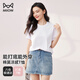 貓人（MiiOW）女士T恤棉莫代爾冰絲涼感短袖圓領(lǐng)夏季薄款休閑百搭打底衫