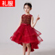 德夫阿可兒童禮服女童宴會(huì)晚禮服演出服公主裙小主持人新款拖尾夏季蓬蓬裙 A88短款無(wú)袖棗紅色 150 (建議61-70斤)