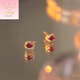 紀(jì)梵蒂 GEFIODEY18k包金色紅寶石耳釘女黃金色復(fù)古鴿血紅耳環(huán)耳飾純鉆石方形精致 長方 鴿血紅寶石耳釘