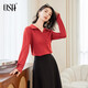 歐莎（OSA）減齡粉色Polo領(lǐng)針織衫毛衣女打底衫內搭上衣2025秋新款百搭氣質(zhì) 紅色 M
