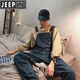 JEEP SPIRIT2025新款牛仔背帶褲男女設計感小眾寬松連體褲闊腿褲男嘻哈吊帶褲 藍色(城市輕戶外) L