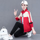 抹茶清歌 運動(dòng)套裝女立領(lǐng)開(kāi)衫兩件套女士休閑套裝大碼長(cháng)袖春秋衛衣套裝 紅色【三件套】 2XL【125-130斤左右】