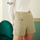 Olrain歐芮兒女裝高腰休閑格子短褲女修身顯瘦寬松百搭闊腿褲 格子 L