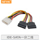 NFHK IDE并口轉SATA串口15Pin線(xiàn) SATA硬盤(pán)電源線(xiàn)4針 ATX 6Pin一分二電源線(xiàn) IDE對2*SATA 0.2m