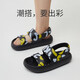 優(yōu)調(diào)優(yōu)調(diào)厚底涼鞋女夏季軟底踩屎感運(yùn)動(dòng)外穿休閑羅馬平底沙灘鞋海邊 黑色（印花） 38