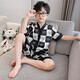 童話(huà)課堂男童睡衣夏季薄款中大兒童冰絲家居服小孩短袖空調服夏天絲綢套裝 棋盤(pán)格—短袖短褲 150