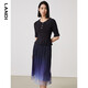 藍地（LANDI）圓領(lǐng)星空網(wǎng)紗假兩件連衣裙女年春季新款短袖裙子 藏青色 L