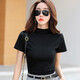 谷卓詩(shī) 半高領(lǐng)洋氣短袖T恤女2026夏季新款純色中領(lǐng)半袖體恤小衫女士上衣 黑色 L