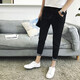 增仔港版新款九分褲男韓版修身牛仔褲彈力小腳褲個(gè)性拼接緊身褲鉛筆褲青少年學(xué)生裝 黑色 29碼