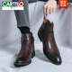 卡帝樂(lè )鱷魚(yú)（CARTELO）切爾西靴男士潮流尖頭高幫皮鞋發(fā)型師馬丁靴拉鏈內增高休閑男靴子 咖啡色 雙拉鏈款 40