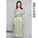 粉藍(lán)衣櫥東方格調(diào)緞面連衣裙女夏裝新款國(guó)朝短袖長(zhǎng)裙532L399 青竹綠 L