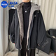 NASALIKE羊羔毛棉服男加絨加厚2023冬季新款休閑外套潮牌韓系棉衣棉襖衣服 黑色 XL