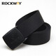 ROCKWAY 褲腰帶男 休閑帆布軍風(fēng)塑鋼皮帶 牛仔褲軍褲帶YKK賽鋼pom防金屬過敏扣頭 黑色(新騎士) (115cm)M