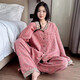 九紅妃雙層棉紗大碼女睡衣加肥加大200斤胖mm純棉長(cháng)袖家居服套裝春秋季 16920丹心海棠 4XL 130-180斤
