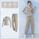 范斯蒂克（vansydical）跑步運動(dòng)套裝氣質(zhì)瑜伽服女長(cháng)袖緊身訓練服晨跑普拉提健身服 卡其色兩件套 TC53498 S（女款建議80-95斤）