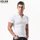 續點(diǎn)短袖t恤男士純色有領(lǐng)純棉修身緊身polo翻領(lǐng)打底衫健身夏季v領(lǐng)上衣 白色 L