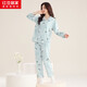 紅豆居家女士春秋純棉印花3A抑菌親膚睡衣女家居服 晴山藍 S