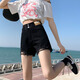 miss nitaly 牛仔褲女夏季新款韓版時(shí)尚寬松百搭a字破洞短褲高腰顯瘦毛邊熱褲 黑色 M(92-100斤)
