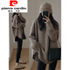 皮爾卡丹（pierre cardin）加絨絨套頭毛衣女秋冬外穿中長款日系慵懶復古開叉針織衫冬季加厚 咖色 S