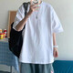 嘉曄（JIAYE）短袖t恤男夏季潮牌日系上衣五分袖圓領(lǐng)T恤學(xué)生簡(jiǎn)約休閑半袖體恤 純色白色 2XL
