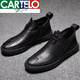 卡帝樂(lè)鱷魚(yú)（CARTELO）男鞋真皮軟底皮鞋男高級(jí)感加絨棉鞋韓版切爾西靴男短靴百搭英倫鞋 黑色單鞋款 41