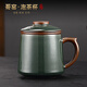 久堂哥窯泡茶杯茶水分離辦公室水杯帶手柄陶瓷男女個(gè)人專用杯綠茶杯 墨綠-哥窯泡茶杯+禮盒