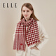 ELLE100%綿羊毛圍巾女士秋冬季戶(hù)外保暖千鳥(niǎo)格百搭圍脖送禮禮盒裝 節日紅
