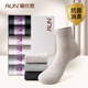 AUN愛(ài)優(yōu)恩防臭襪子女士純色棉襪休閑襪深色杏白色日系條紋秋冬中筒 2深灰2淺灰2米黃= 6雙 均碼（34-39碼）