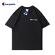 冠軍涂鴉短袖男女情侶t恤2025夏季新款純棉刺繡打底衫ins上衣潮牌學(xué)生休閑 黑色小標短袖 L 120-140斤