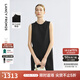 朗姿2025夏季新款無袖圓領(lǐng)連衣裙女直筒重工釘珠優(yōu)雅通勤都市裙子 黑色 S